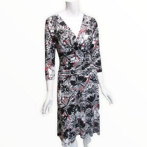 Nine West 3/4 Short Sleeve Floral Bodycon Dress  Black White & Orange Boss offic